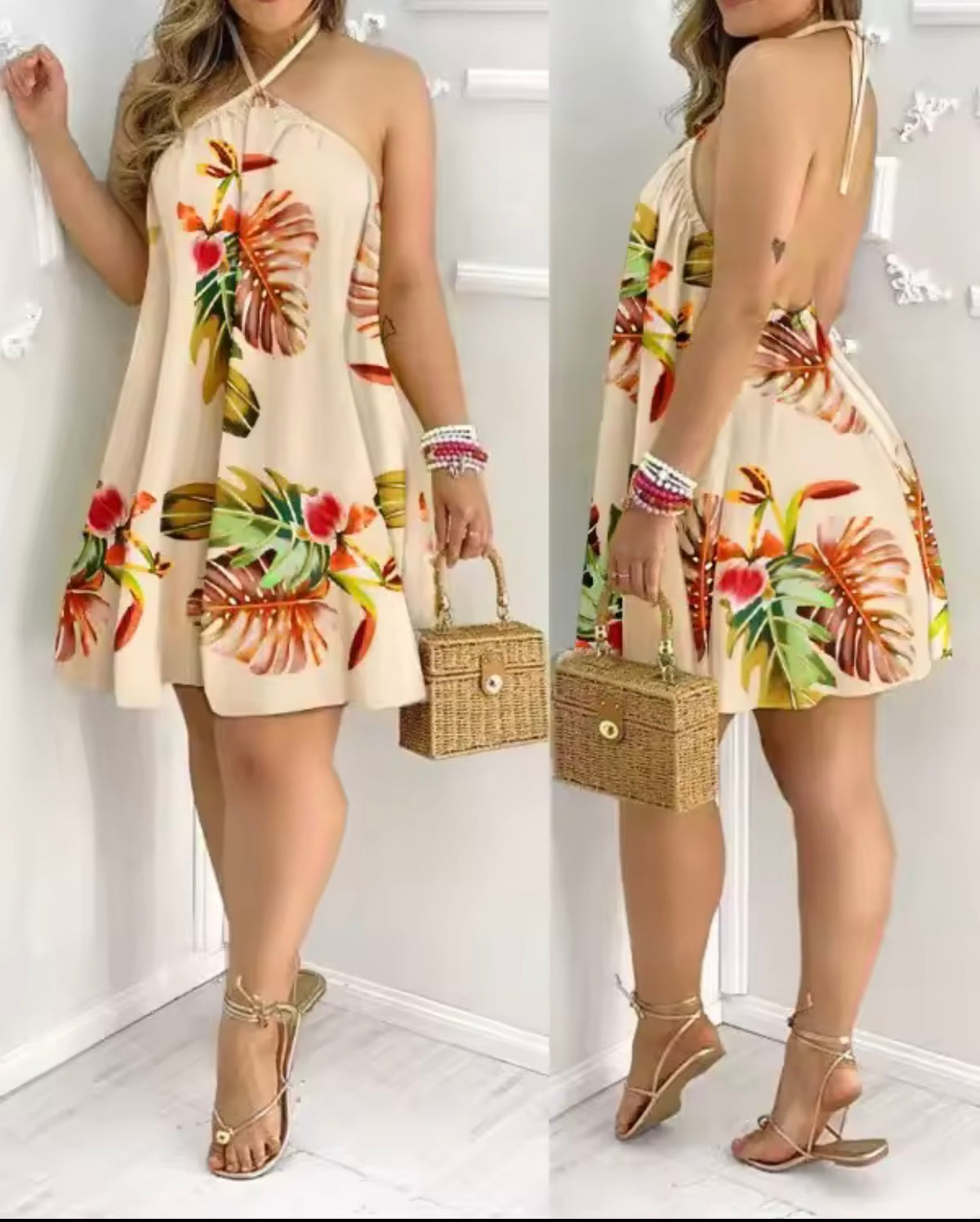 Robe d'été bohème ample à imprimé tropical