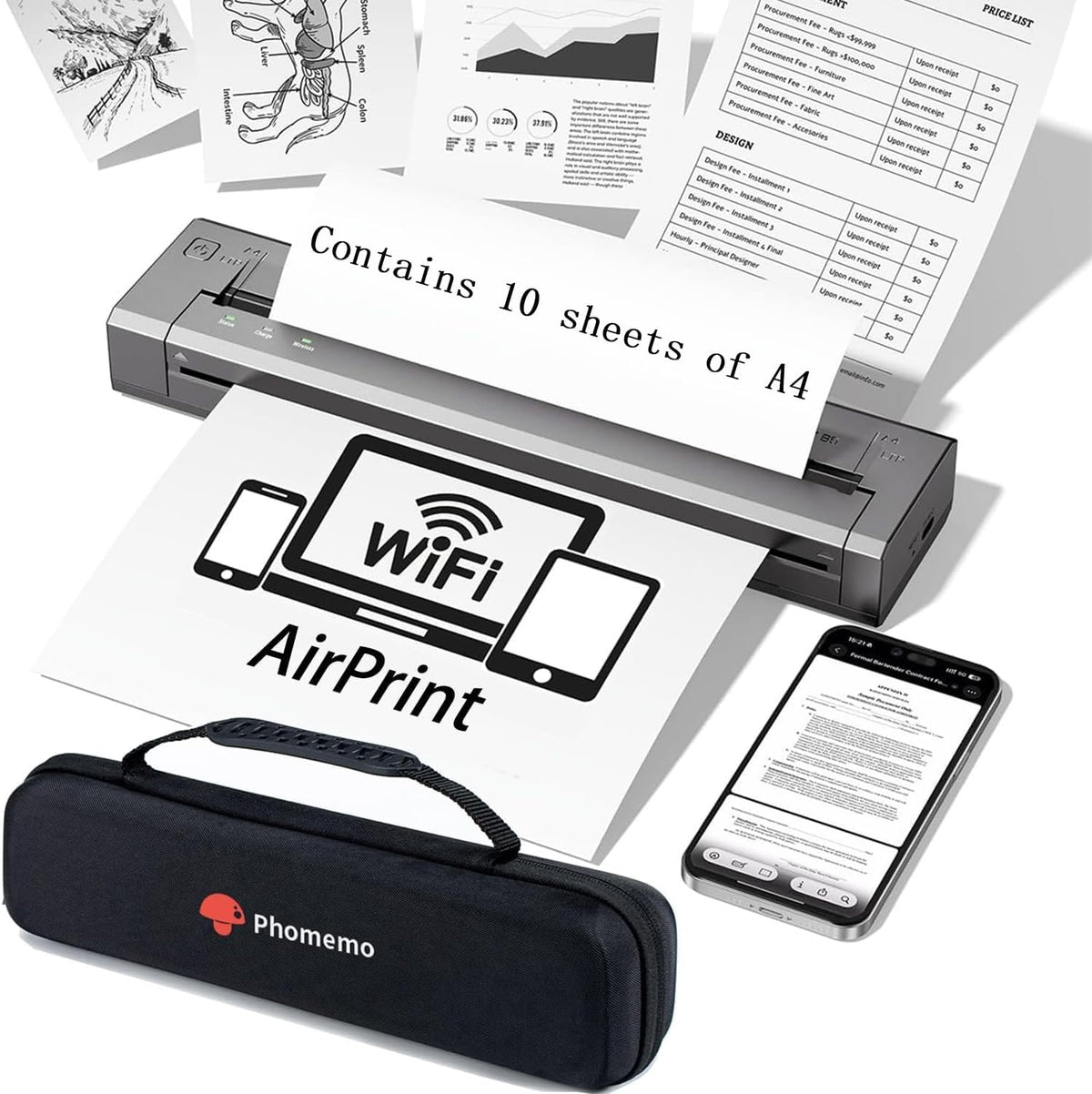 Air Printer - Portable avec étui et AirPrint