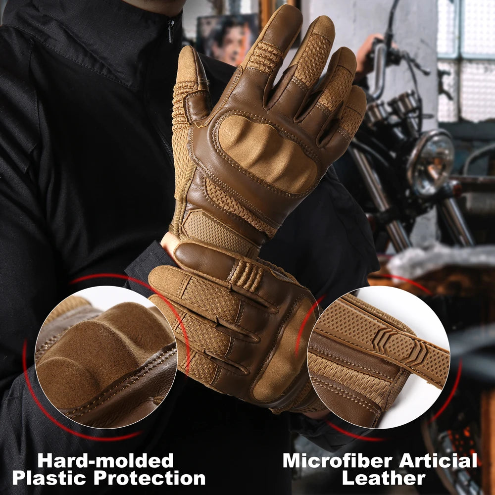 Gants Moto Tactiles Cuir PU — Protection & Grip, Toutes Saisons