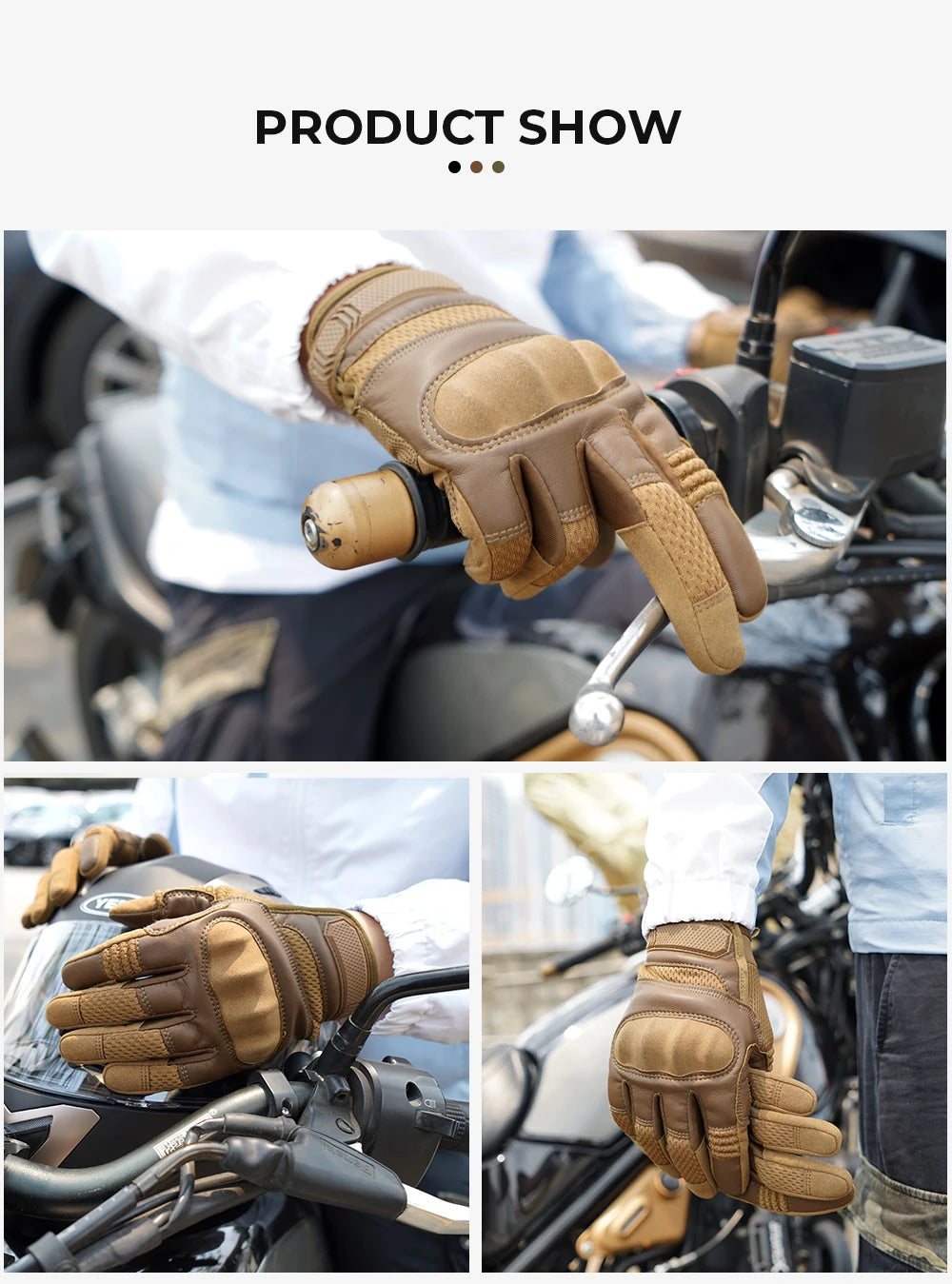 Gants Moto Tactiles Cuir PU — Protection & Grip, Toutes Saisons