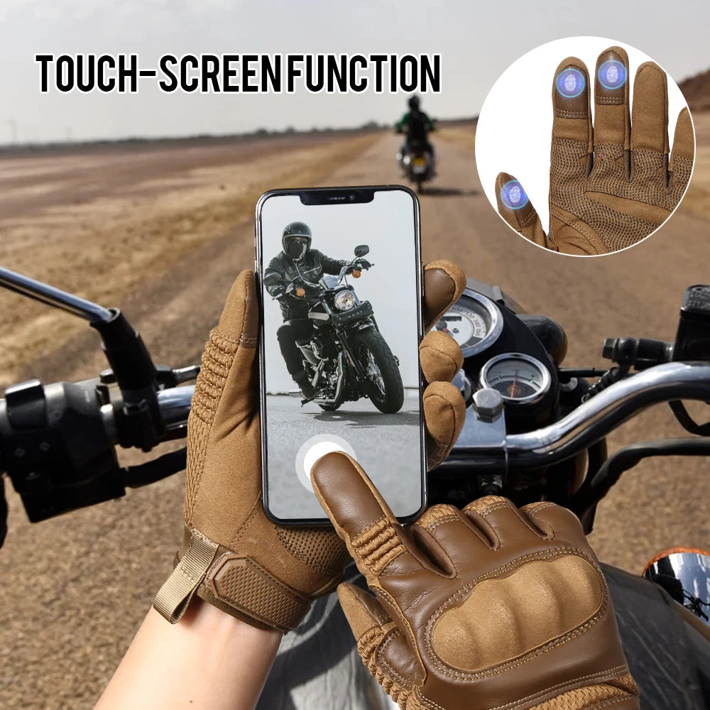 Gants Moto Tactiles Cuir PU — Protection & Grip, Toutes Saisons