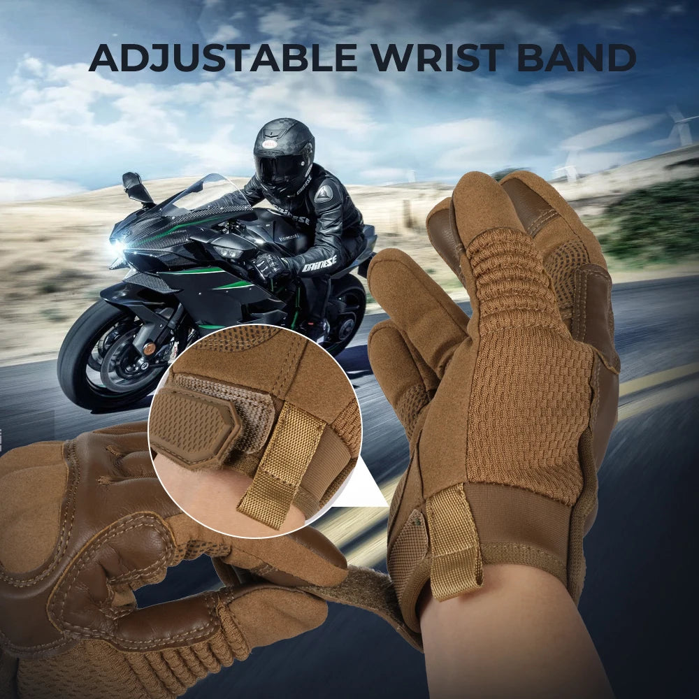 Gants Moto Tactiles Cuir PU — Protection & Grip, Toutes Saisons