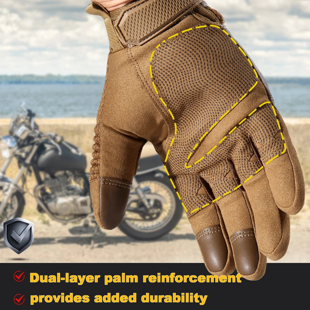 Gants Moto Tactiles Cuir PU — Protection & Grip, Toutes Saisons